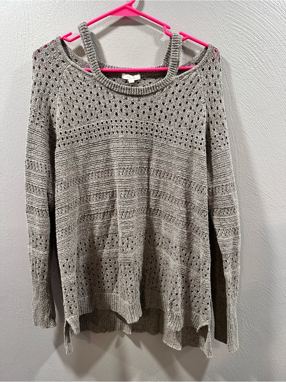Maurices Light Gray Open-Knit Scoop Neck Sweater